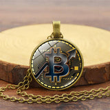 GOLD COIN BITCOIN TIME GEMSTONE PENDANT NECKLACE_CWAJE0704