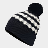 NEW CONTRAST STRIPED POM POM KNITTED HAT_CWAH1609