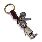 Vintage Hand-Woven Robot Cowhide Keychain_Cwmm4786