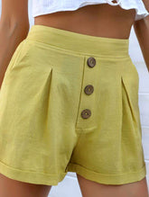 COTTON AND LINEN BUTTON SHORTS_CWBSP0228