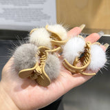 MINK FUR BALL HAIR CLAW CUTE WINTER FLUFFY CLIP_CWAHA3310