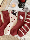 Warm Red Wool Thick Crew Socks For Women_Cwms03294