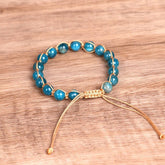 BLUE ROUND BEADS STONE BEADS BRAIDED BRACELETS_CWAJE3951
