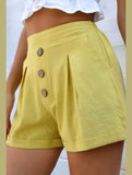 COTTON AND LINEN BUTTON SHORTS_CWBSP0228