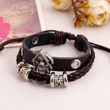 NEW BEADED SKULL BRAIDED LEATHER BRACELET_CWMM4519