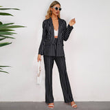 Wide-Leg Trousers Casual Striped Suit Two-Piece