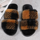 HOME TWO COLOR PLAID PLUSH SLIPPERS_CWSHS0365