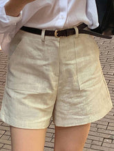 COTTON AND LINEN DOUBLE-POCKET SHORTS_CWBLP0742