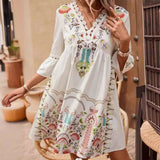 V-Neck Lace Patchwork Complete With Printed Dress