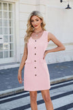 Solid Color Crew Neck Button Pocket Tank Dress