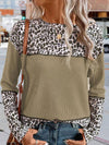 Pullover Leopard Print Patchwork Waffle Knit