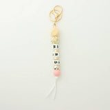 SILICONE BEAD KEYCHAIN WITH LETTER AND WOODEN DISC_CWAB5104