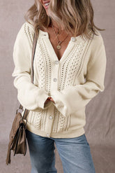 Solid Color V-Neck Single Breasted Cardigan