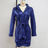 Stylish Lapel Bow Lace-Up Slim Short Shirt Dress