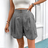Solid Colored Shorts With Loose Casual Buttons