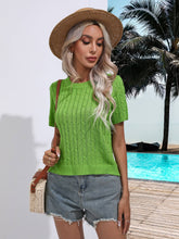 Twist Round Neck Short-Sleeved Pullover Sweater