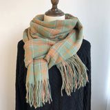 PLAID FAUX CASHMERE SCARF COZY FRINGE WINTER WRAP_CWASC1459