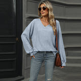 Solid Color V-Neck Baggy Pit Strip Shirt