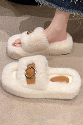 BUCKLE DECOR CRISS CROSS FLUFFY BEDROOM SLIPPERS_CWSHS0224