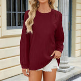 Solid Color Crew Neck Loose Long-Sleeved T-Shirt