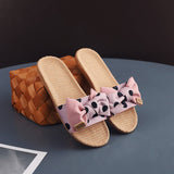 POLKA DOT LINEN BOW SLIPPERS SOFT SOLE NON SLIP_CWSHF0185