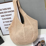 Cwab4570_Solid Color Openwork Straw Knit Tote Bag