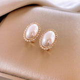FRENCH RETRO OVAL DIAMOND PEARL EARRINGS_CWAJE2465