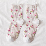 Preppy Little Floral Striped Midtube Sock Lady_Cwms0403