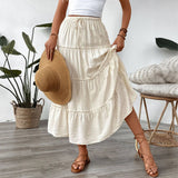 Solid Color High Waist A-Line Flared Maxi Skirt