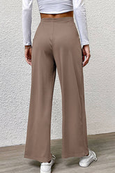Solid Color Pit Stripe Casual Wide-Leg Pants