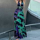 Trendy Sleeveless Tie-Dye Halter Neck Dress