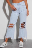 Cwjp0595_Vintage Wide Leg Ripped Straight Denim Pants