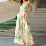 Waist-Cinched Bohemian V-Neck Print Maxi Dress