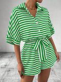 Womens Striped Buttoned Cardigan Romper