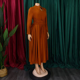 FASHIONABLE PLEATED PLUS SIZE SWING SKIRT DRESS_CWDMD3665