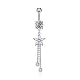 TASSEL FLOWER PETAL STAINLESS STEEL BELLY RING_CWMM9459