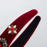 Vintage Velvet Diamond Pearl Flower Headband