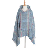 CIRCLE YARN FUR LARGE PLAID HOODED CAPE SHAWL_CWASC1211