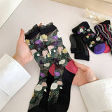 RETRO CASUAL FLORAL BLACK SOCKS_CWMS0562