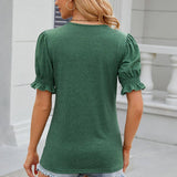V-Neck Drawstring Pleated Loose Fitting T-Shirt
