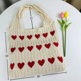 Cwab4569_Heart Pattern Knitted Large Capacity Tote Bag
