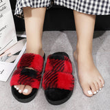 HOME TWO COLOR PLAID PLUSH SLIPPERS_CWSHS0365
