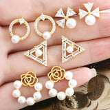 COPPER PLATED 18K GOLD FLOWER PEARL EARRINGS_CWAJE0998