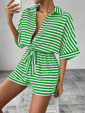 Womens Striped Buttoned Cardigan Romper