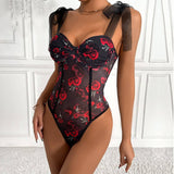 MESH PRINT SEXY FLOWER UNDERWIRE BODYSUIT_CWMM4657