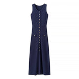 Solid Color Pendant Single-Breasted Sweater Dress