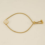 Cwaje1959_Adjustable Four Leaf Clover Letter Shell Bracelet