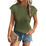 Solid Textured Short Sleeve Pullover Top