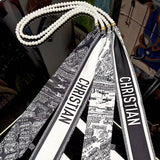 Black White Pearl Silk Scarf Belt_Cwasc04002