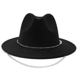 SIMPLE CHAIN PEARL STYLE FASHIONABLE PANAMA HAT_CWAH1892